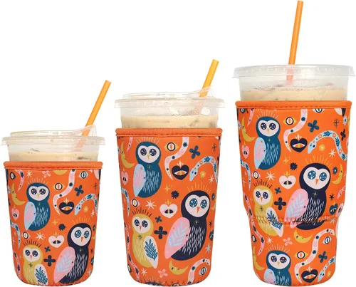 Miniatura 26 de Paquete de 3 fundas reutilizables para café helado - Xumbtvs funda aislante para bebidas frías, soporte de taza de café de neopreno (negro)