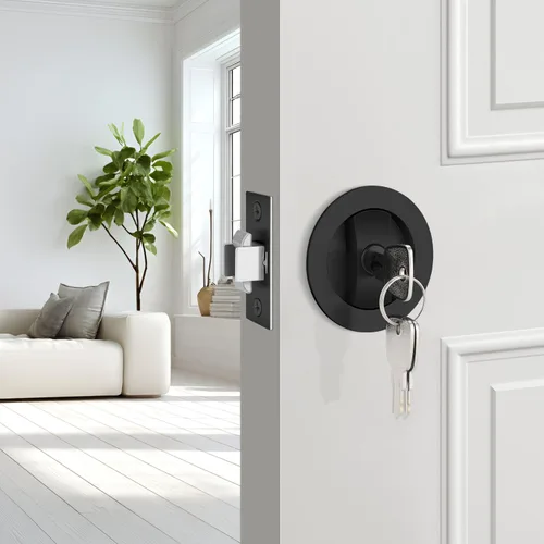 Miniatura 2 de EHOMEWARE 1 paquete de herrajes para puerta de bolsillo negro mate, manijas de puerta de bolsillo empotradas, cerradura de puerta de bolsillo