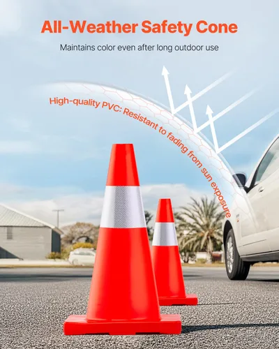 Miniatura 3 de VEVOR Paquete de 12 conos de tráfico de 18 pulgadas, conos de estacionamiento de seguridad en carretera, base de PVC, cono de tráfico naranja
