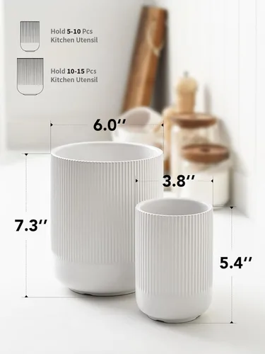 Miniatura 6 de LE TAUCI Morden - Soporte para utensilios de cocina de cerámica de 7.3 + 5.4 pulgadas para encimera, utensilios de cocina grandes para encimera