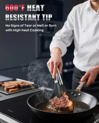 Miniatura 2 de Pinzas de cocina resistentes al calor de 600ºF, pinzas de cocina de bloqueo premium con puntas de silicona, pinzas antideslizantes para cocinar, 3