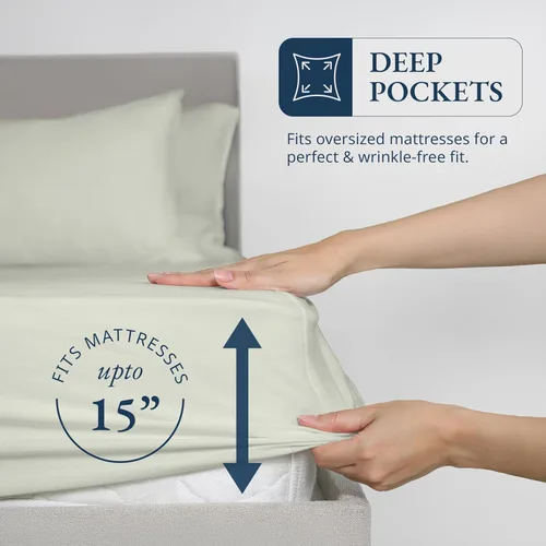 Miniatura 4 de LANE LINEN Sábanas ajustadas Twin XL, juego de 2 piezas 100% algodón orgánico (1 sábana ajustada, 1 funda de almohada), tejido percal, sábana de 07
