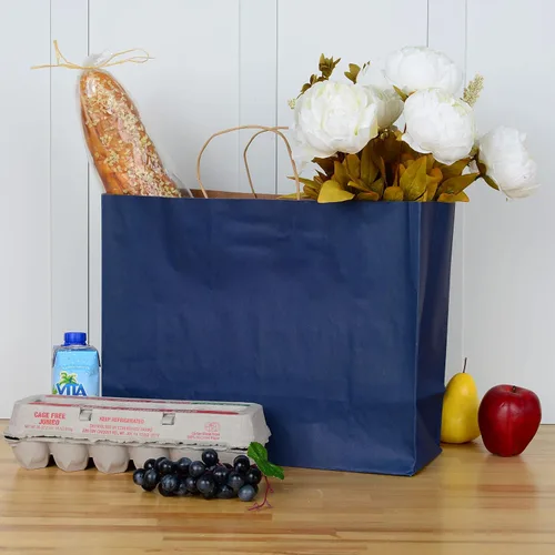 Miniatura 5 de Prime Line Packaging Bolsas de regalo de papel, bolsas de papel kraft azul marino con asas, bolsas de compras para pequeñas empresas, uso minorista
