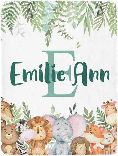 Miniatura 11 de Artsadd Manta personalizada con nombre, manta personalizada de animales de la selva, manta personalizada de safari para niños, niñas, baby shower