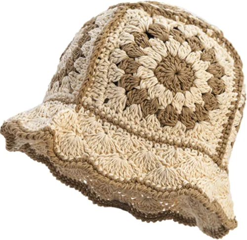 Miniatura 10 de XYIYI Sombrero de Cubo de Ganchillo Tejido para Mujer Hecho a Mano Plegable Sombrero de Playa Lindo Sombrero de Pesca Tejido a Mano
