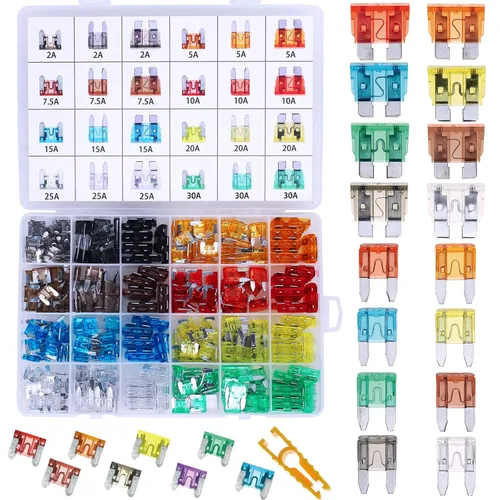Juego surtido de fusibles de automóvil de 288 piezas, fusibles de hoja automotriz, tamaño mini y de perfil bajo