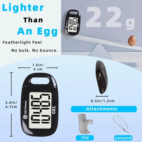 Miniatura 3 de Clip-on 3D Pedometer for Walking Steps Counter with Lanyard, Simple Exercise Tracker for Women and Seniors with Large Accurate Digital Display, Negro