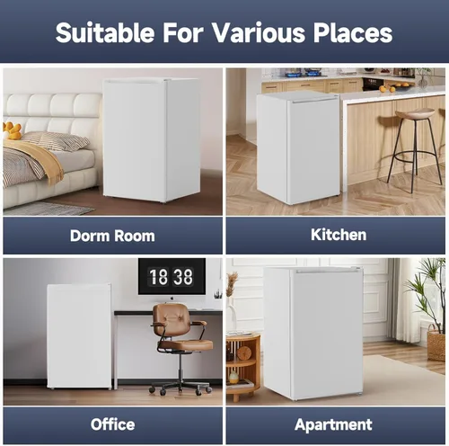 Miniatura 8 de Jojoka Mini refrigerador de 4.3 pies cúbicos con congelador, refrigerador pequeño de una sola puerta con estantes de vidrio deslizantes