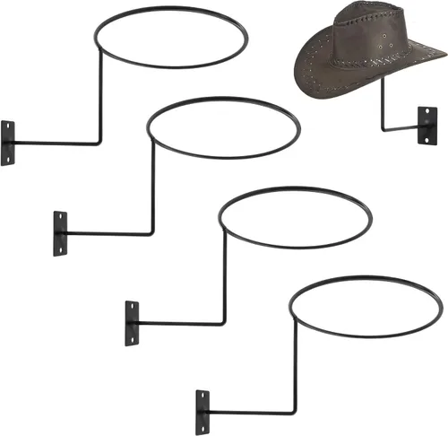 TiciKim Paquete de 4 soportes de metal para sombreros de vaquero, colgador de sombreros de pared para exhibición en la pared, organizador
