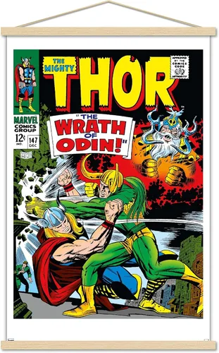 Miniatura 15 de Trends International Marvel Comics Loki - Póster de pared Thor #147, 22.4 pulgadas de largo x 14.7 pulgadas, versión enmarcada en madera de granero