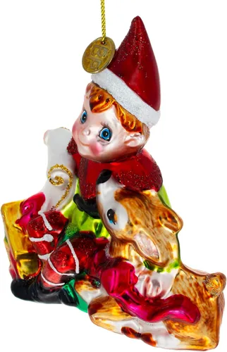 Miniatura 2 de Adorno navideño de cristal de elfo y ciervo