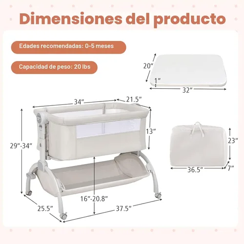 Miniatura 8 de BABY JOY Cuna de bebé, Cuna mecedora 3 en 1 con cesta de almacenamiento, diseño de doble bloqueo, 7 alturas ajustables, colchón suave y bolsa