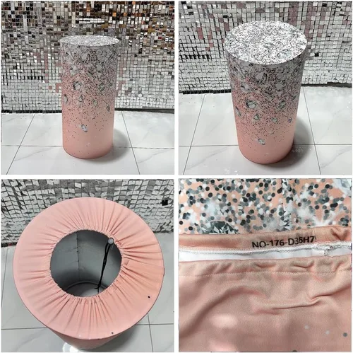 Miniatura 5 de Cubiertas de pedestal de oro rosa con purpurina para fiesta de cumpleaños de dieciséis dulces dieciséis puntos de Bokeh plateados, decoraciones