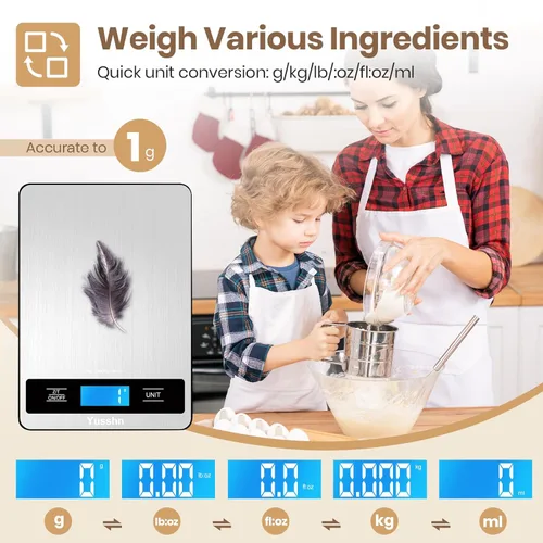 Miniatura 3 de Báscula de alimentos, báscula de cocina de 11 libras con precisión de 0.05 oz/1 g, 6 unidades de función de tara y pantalla LCD, báscula digital