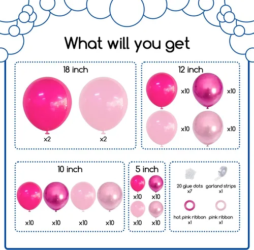 Miniatura 2 de COKAOBE Kit de arco de guirnaldas de globos rosados, 124 globos de látex rosa pastel, rosa pastel, magenta metálico para boda, compromiso, temática