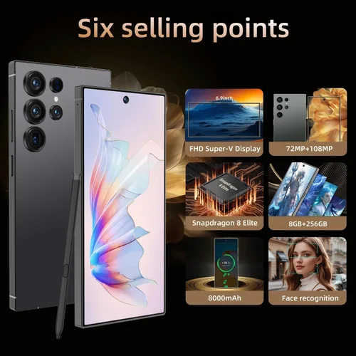 Miniatura 2 de C25 Ultra 5G - Teléfono celular desbloqueado, 8 GB+256 GB, teléfono inteligente con bolígrafo de herramientas, teléfonos celulares Android 15.0 Dual