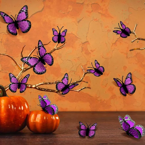 Miniatura 6 de Decoración de mariposa monarca de 4 tamaños, decoración de pared de Halloween, calcomanía magnética 3D de mariposa monarca para manualidades, hogar