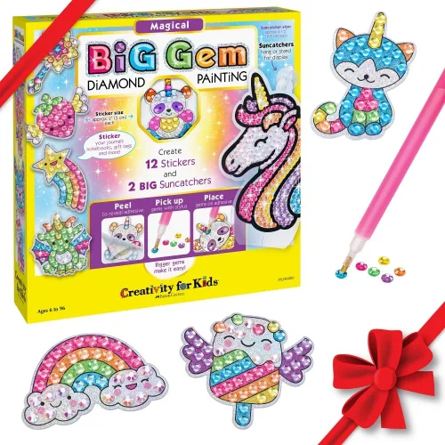 Miniatura 10 de Creativity for Kids - Juego de pintura de diamantes de gemas grandes de Halloween Crea 13 calcomanías espeluznantes y 2 caireles con más de 1000