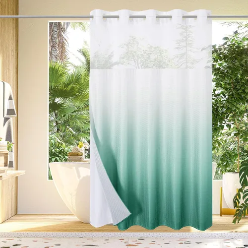 Miniatura 44 de Gibelle: cortina de ducha pequeña para baño de 36x74, cortina de ducha de punto gofre con juego de forro de tela a presión, no necesita ganchos
