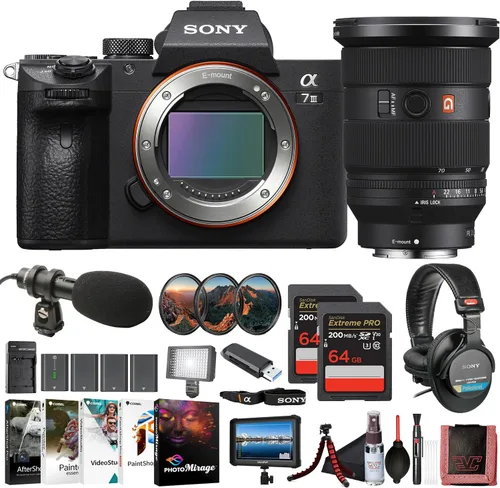Sony Cuerpo de cámara sin espejo de marco completo α7 III (ILCE-7M3/B) - Sensor BSI de 24.2 MP, video HDR 4K | Lente FE de 0.945-2.756 in, monitor