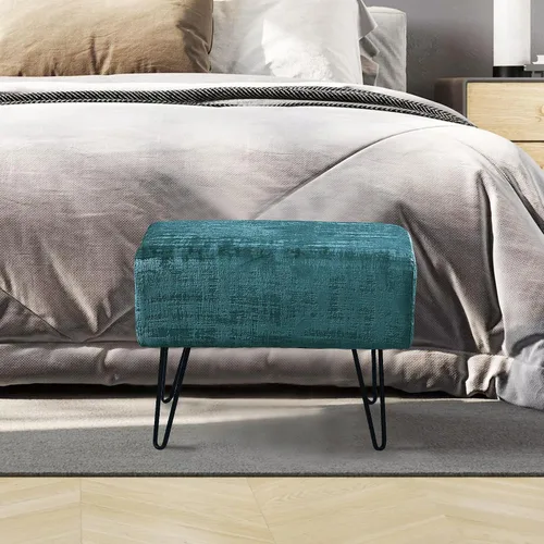 Miniatura 7 de Home Soft Things Otomana otomana de terciopelo texturizado azul, 19 x 13 x 17 pulgadas de alto, color verde ágata, banco otomano de entrada difuso