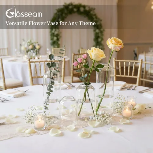 Miniatura 6 de Glasseam Jarrón de cristal para centros de mesa: 12 piezas pequeño florero a granel para un solo ramo de rosas, modernos centros de mesa