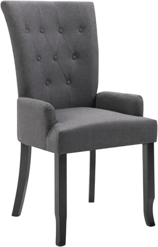 Miniatura 3 de Ergonomic Dining Chair, Dark Grey Polyester Fabric, Solid Oak Wood Frame, Modern Kitchen & Dining Room Furniture