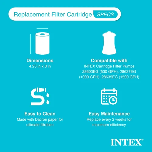 Miniatura 4 de Intex 29000E Bombas de filtro de cartucho de filtro de piscina tipo A - Fácil de limpiar - Papel Dacron - Filtración eficiente - Paquete individual