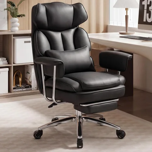 Miniatura 2 de OLIXIS Silla de escritorio para oficina en casa, cómoda con reposapiés, soporte ergonómico de cuero sintético grande y alto, ruedas giratorias