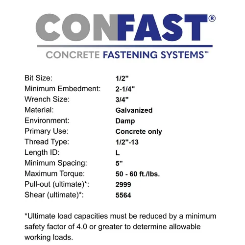 Miniatura 5 de CONFAST Ancla de cuña galvanizada de 1/2" x 7" (caja de 25)