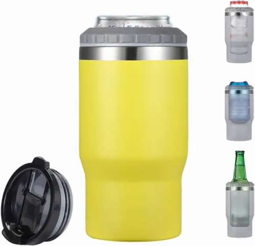 Miniatura 9 de Enfriador de latas de acero inoxidable de 14 oz, 4 en 1, con aislante para botellas de cerveza de 12 oz, con 2 tapas, enfriador térmico aislado