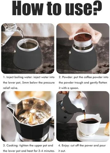 Miniatura 8 de Moka Pot - Cafetera de 5.1 fl oz, 10.1 fl oz, 6 tazas, cafetera italiana, cafetera de cocina italiana, cafetera de aluminio para café expreso