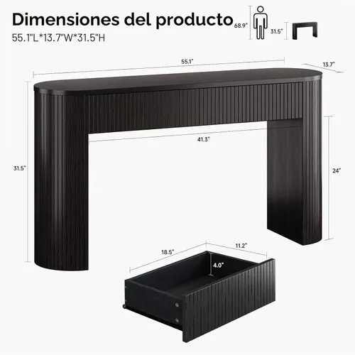 Miniatura 2 de Mesa consola de 55 pulgadas con 2 cajones, mesas de entrada acanaladas con almacenamiento, mesa de sofá detrás del sofá, mesas de pasillo, mesa