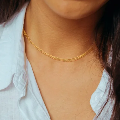 Miniatura 4 de CHESKY - Gargantilla de oro para mujer, chapado en plataoro de 14 quilates, gargantilla de cuentas satélite, delgada, de moda, collares de clip