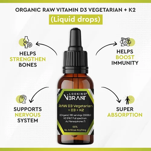 Miniatura 3 de Vitamina D3 + K2 (MK-7) Gotas líquidas con aceite MCT y aceite de oliva, vegetariano, sin OMG, sin soja, sin gluten, sin alcohol, 1 botella, 2 onzas