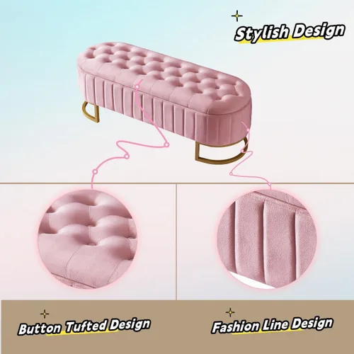 Miniatura 5 de Polibi Elegante otomana tapizada de terciopelo con botones, banco de almacenamiento con patas de metal para dormitorio, sala de estar, entrada
