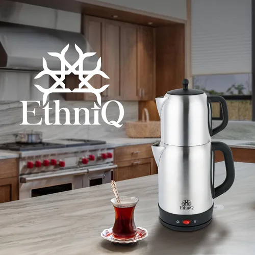 Miniatura 8 de Ethniq TeaVibe Hervidor Eléctrico Turco para Té - Hervidor de Doble Olla de Acero Inoxidable 120V y Filtro, Protección contra Hervido en Seco