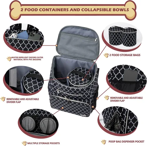 Miniatura 2 de BAGLHER Mochila de viaje para perros, mochila de suministros para mascotas aprobada por aerolíneas, bolsa de viaje para perros con 2 cuencos DLBlack