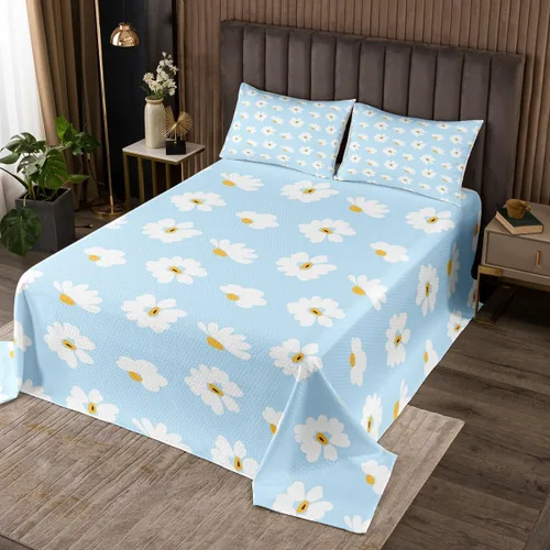 Castle Fairy Daisy Florals Bedspread Twin Size,Cartoon Wildflowers Coverlet Set for Kids Girls Teens Adults Bedroom Decor,Retro Country Style