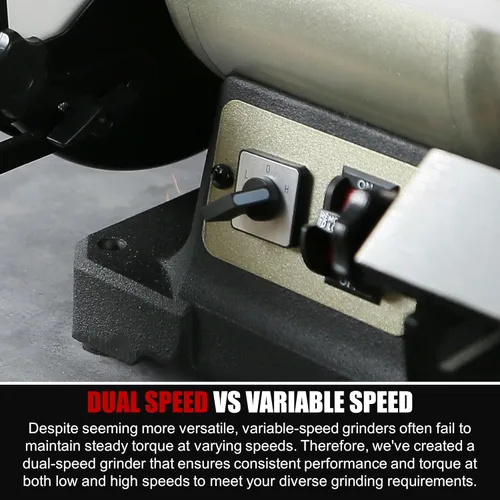 Miniatura 4 de BUCKTOOL Amoladora de banco de doble velocidad de 8 pulgadas y pulidor, amoladora de banco profesional de alta y baja velocidad con base de hierro
