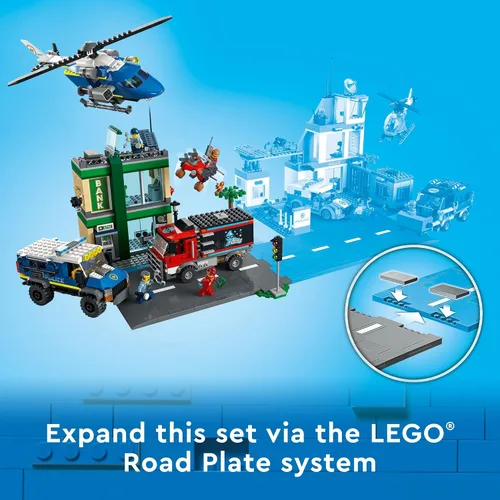 Miniatura 5 de LEGO City Police Chase 60317 Banco con helicóptero, dron y 2 camiones de juguetes para niños de 7 años de edad, juegos de construcción de la serie