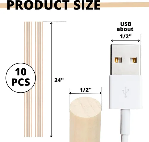 Miniatura 2 de 10 varillas de madera de abedul – Varillas de madera de 24 x 1/2 pulgadas de largo para manualidades de madera sin terminar, suministros