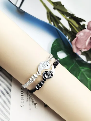 Miniatura 2 de INENIMARTJ Juego de 4 collares de pulsera de dragón a juego de Yin Yang para mujeres y hombres, pulsera de pareja de Yin Yang collares con colgante