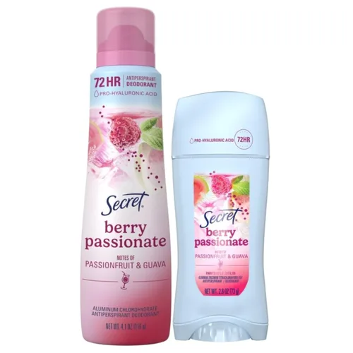 Bundle of Secret Dry Spray Desodorante antitranspirante Berry Passionate & Passion fruit & Guayaba, 4.1 onzas + desodorante antitranspirante Secret