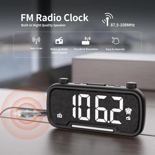 Miniatura 3 de OnLyee Radio despertador 5 en 1 – Radio FM, sonido de altavoz de alta fidelidad, altavoz Bluetooth, temporizador de apagado automático, luz