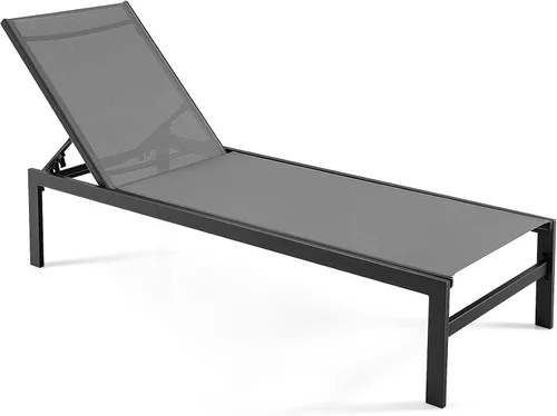 Miniatura 13 de Tangkula Tumbona de aluminio para patio, sillón ajustable para exteriores con respaldo de 6 posiciones, marco de aluminio resistente, tela Negro