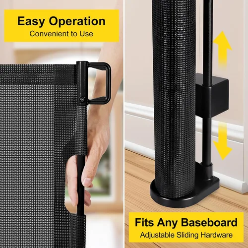 Miniatura 6 de Puertas retráctiles reforzadas para bebés de 42" de alto x 100" extra anchas para entradas de puertas, puerta extra alta para mascotas con barras