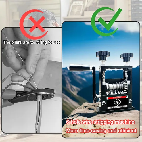 Miniatura 7 de Máquina Peladora de Alambre Manual, Herramienta Peladora de Alambre Accionada por Taladro con Manivela Manual con 6 Canales y 5 Cuchillas, Negro