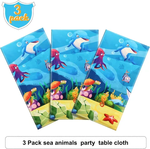 Miniatura 4 de Tiamon Paquete de 3 manteles para fiesta marina, animales del océano, mantel de mesa de criaturas submarinas y vida marina para niños, decoración