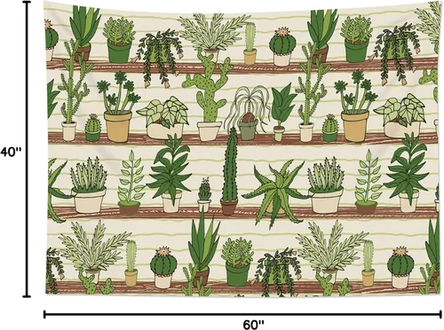 Miniatura 8 de HVEST Tapiz de cactus con diseño de plantas suculentas del desierto tropical en estante de madera, tapiz para colgar en la pared, acuarela botánica